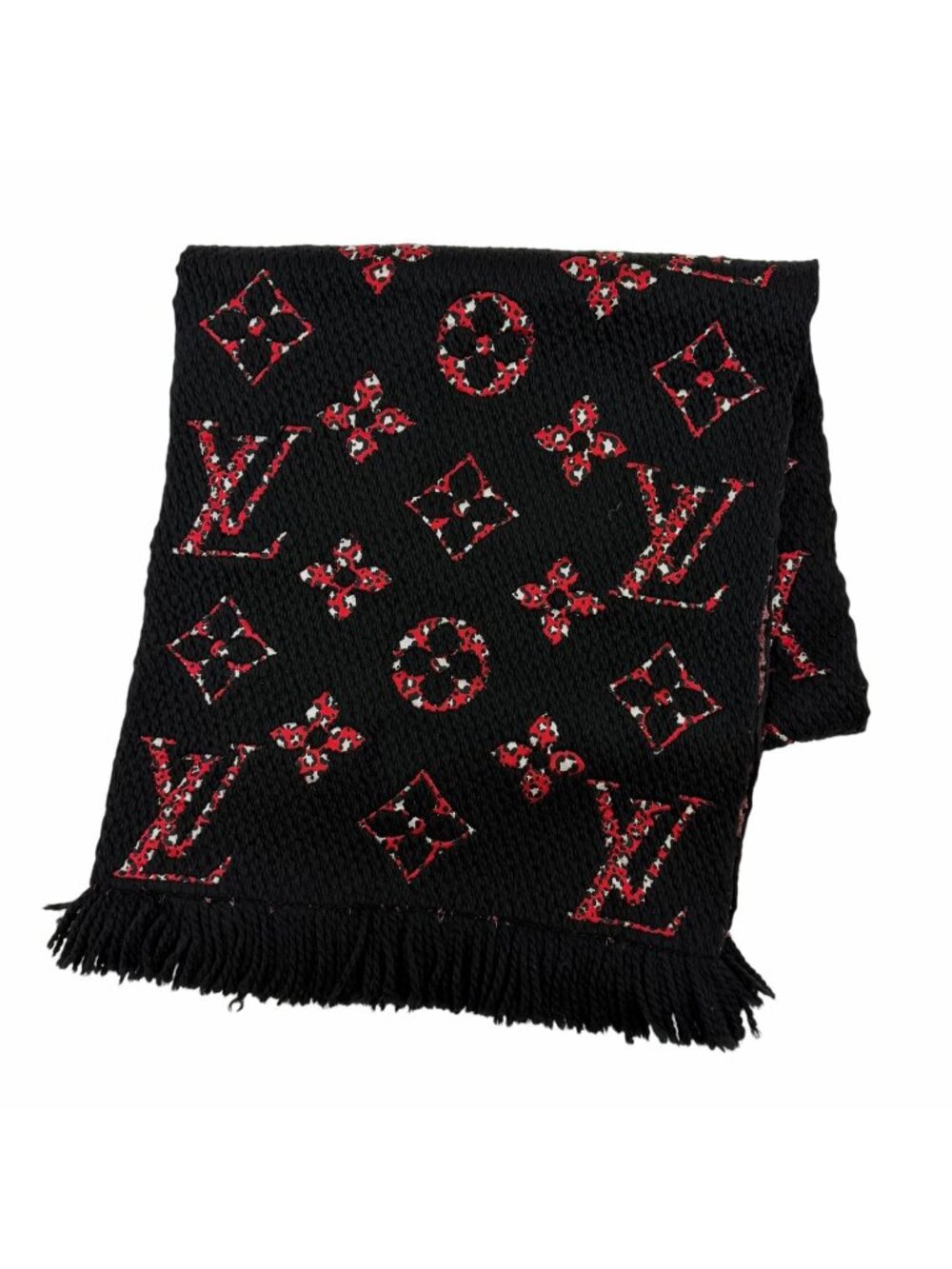 Louis Vuitton Echarpe Giant Monogram Jungle Wool Silk Scarf Black - Picture 1 of 7